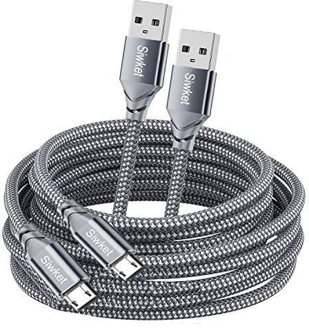 Siwket Micro USB Cable 2Pack 3M Braided USB A to Micro Charge Cable Android Charger Cable Data Sync Cord for Samsung Galaxy J7,S7,S6,Kindle Fire,Fire HD Tablets,PS4 Controller,Sony,HTC,LG,Moto,Huawei