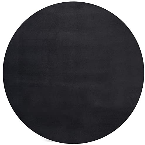 Mia´s Teppiche Luna kuschelig Warmer Fellteppich, weich und elegant, waschbar und Fußbodenheizung geeignet, Öko-Tex Zertifiziert, Schwarz, 200 cm Rund