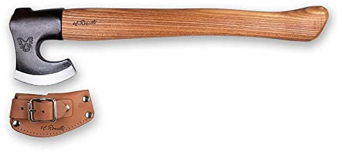 H. Roselli Carbon-Stahl Axt R850D Mit Langem Schaft Aus Roter Ulme - Outdoor für Garten, Wald & Camping - Zum Holzspalten, Hacken & Entasten - Inkl. Klingenschutz Aus Leder