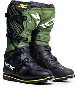 TCX - X-Blast, Stivale da Motocross Uomo, Stivale da Enduro, Stivale da Fuoristrada con Tomaia in Microfibra e Suola con Costruzione Goodyear, Nero/Verde/Giallo