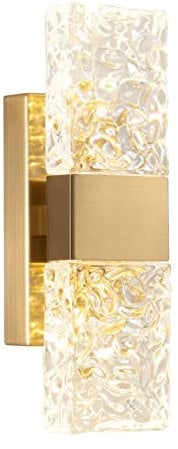 KRIPINC Kristall Wandleuchte, Wasser Ripple LED Wandleuchte, Wandlampe Gold, Up and Down Leuchten Innen, Spiegelleuchte Bad, Kristall Lampe für Wohnzimmer Schlafzimmer Nachttisch (Warmes Licht)