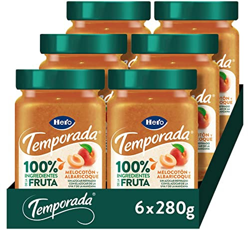 Hero Temporada Mermelada 100% origen de la fruta de Melocotón y Albaricoque - Pack 6x280gr