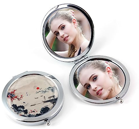 Petit Miroir de Poche Femme pour Sac à Main Miroir Maquillage Double Face Pliable, 7 cm de Diamètre Miroir Compact de Voyage Portable Clapet Rond Miroir de Sac avec Grossissant x3