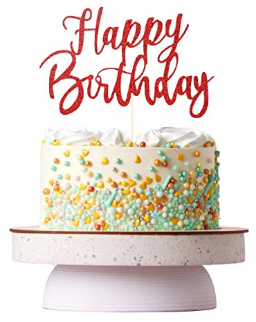 VICDUEKG Handmade Glitter Happy Birthday Tortendeko, Kuchen Deko Cake Topper Happy Birthday, Geburtstag Party Dekoration Zubehör (Rot)