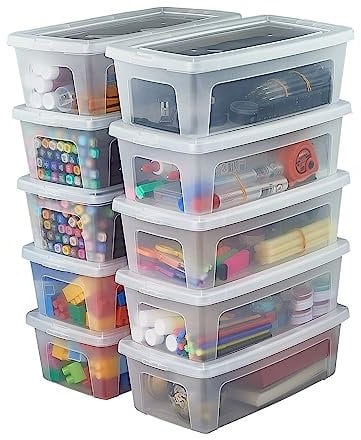 Iris Ohyama Vielseitige Aufbewahrungsboxen, 5L, 10er-Set, Transparent, Deckel leicht schließbar, Stapelbar, Plastik, Für Schrank, Regale, Klassenzimmer, Organisation, Kunstbedarf, Schuhe, MCB-5