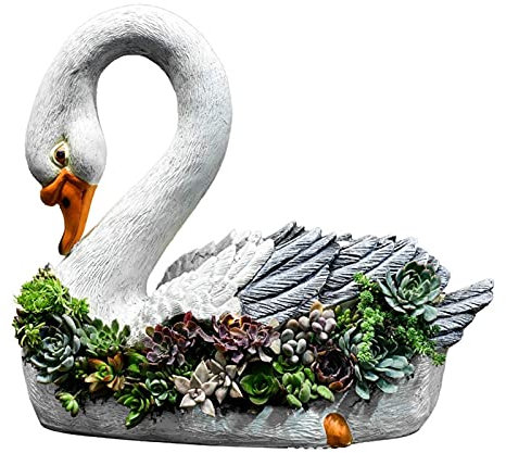 Maceta de jardín Giardino Statua Fioriera Ornamenti per la casa Vasi da Fiori Creativo Cigno Dea Fioriera Vaso Scultura da Giardino Statua Decorativa (Bianco)