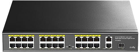 Cudy 100Mbps Ethernet Unmanaged PoE+ Switch, 300W, 24 Fast-Ethernet-Ports, 802.3af/at Mode A PoE+, 1 SFP, 2 Gigabit-Uplink-Ports, 19-Zoll-Rackmontage, FS1026PS1