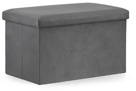 VBChome Sitzpouf 60 x 38 x 38 cm Grau Sitzhocker mit Stauraum Fußbank Truhen Aufbewahrungsbox faltbar Fußstütze Material - Samt 60x38x38 cm