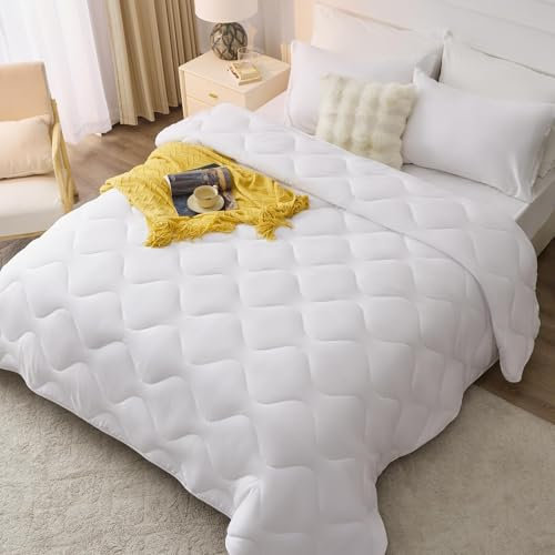 WAVVE Piumino Matrimoniale Premium Quattro 4 Stagioni 220x240 cm, Piumone Matrimoniale Invernale/Autunnale 240x220 - Coperta Trapunta 220 x 240 in Microfibra Sintetico, Bianco