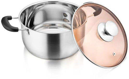 Homikit 22cm Stock Pot, Stainless Steel Cooking Pot with Tempered Glass Lid & Heat-Proof Handles, Metal Soup Pot for Kitchen Restaurant, Healthy & Long-Lasting, Mirror Finished & Easy Clean - 3.5L