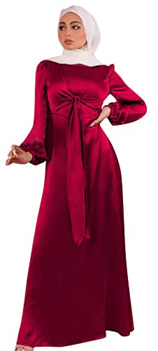 Asija Kopftuch Damen Hijab Gebetskleidung Muslimische Kleidung Für Frauen Langarm mit Taillenband Islamische Muslimische Kleider Satin Arabisch Türkische Robe Ramadan Lang Gebetskleid Dubai Outfit