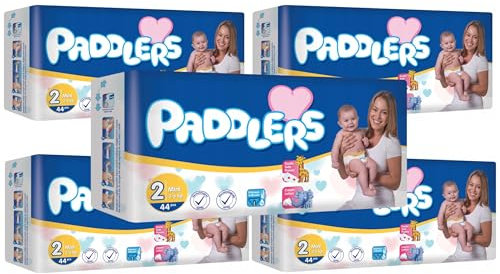 PADDLERS Mini Windeln - Kinderwindeln - Hochsaugfähige Windeln mit Nässeindikator - für Kinder im Alter von 3–6 Monaten, Gewicht von 3–6 kg (Größe 2, 220 stück) ECO PACK