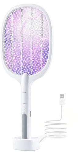 BELLALICHT Elektrische Fliegenklatsche Extra Stark, 2 in 1 Elektro Mückenklatsche USB Wiederaufladbar, Mückenvernichter UV Mückenlampe Elektrischer Fliegenfänger Insektenfalle mit Ladestation