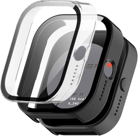 KZIOACSH Case with Tempered Glass for CMF by Nothing Watch Pro,2 Pack Full Coverage Waterproof Hard PC Bumper Cover Ultra-Thin Anti-Scratch Screen Protector Overall Protective Case, Black+Clear