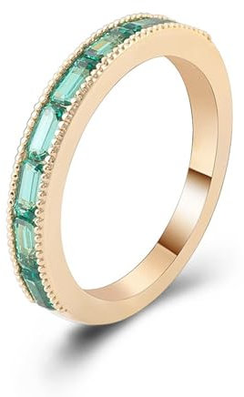 Wycian Fingerring Vintage, Gold Ringe Frauen 14K Gelbgold Größe 61 (19.4) Lab Erstellt Smaragd Baguetteschliff Grün Npassbar Für Vatertag