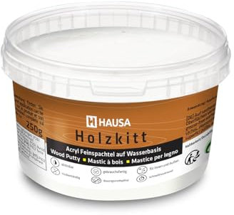 HAUSA Holzkitt 250 g Weiß Holzspachtelmasse, Kitt für Holz, Holzspachtel/Füllmasse zum Reparieren von Holzschäden gebrauchsfertig ausgezeichnete Füllkraft schnelltrocknend rissbeständig