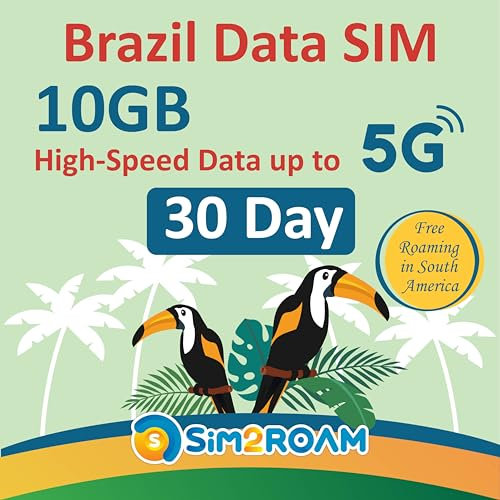 Brasilien NUR Daten-SIM-Karte 30 Tage, 10 GB Hochgeschwindigkeits-Internetdaten mit bis zu 5G, kostenloses Roaming in Südamerika | Keine Aktivierung oder ID-Authentifizierung erforderlich