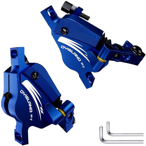 DYISLAND XT-7 Kabelbetätigte, extra leistungsstarke Hybrid-Hydraulik-Scheibenbremsen Bremssättel für MTB/Mountainbike (Blau-Bremsen)