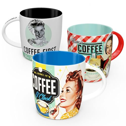 Nostalgic-Art Retro Kaffee-Becher (3er-Set), 330 ml, Coffee Set 2 – Geschenk-Idee für Kaffee-Fans, Keramik-Tasse, Vintage Design