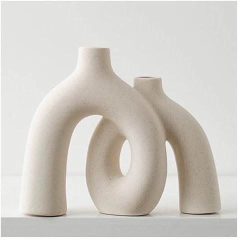 Hug Donut Decorative Vase Set - Modern Nordic Boho Style Vases Home Decor, Matte Ceramic Decorations for Living Room Shelf, Bookshelf Mantle Entryway Table or Console Décor (Cream White)