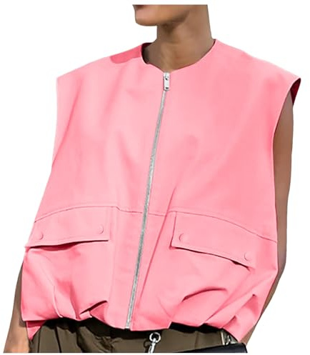 üBergroßE Cargo-Weste FüR Damen, Weste äRmellos,LäSsig, äRmellos, Lockere Passform, Gilet,Leichte,Anglerweste,ReißVerschluss, Blazer, Weste, Tops Mit Taschen ，S-XXL