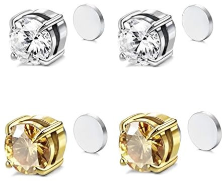 EIHI 2 Paar Magnet Ohrringe Herren,Ohrringe Für Herren,Magnetische Ohrstecker Edelstahl Für Männer Rund/Quadratisch Cz-Intarsien Nicht Durchbohrend Cz Klipp Ohrstecker