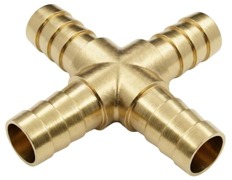 Lumonic I X-Schlauchverbinder I für 13mm (1/2) Schlauch I aus Messing I Kreuz-Verbinder I X-Stück I mit Dornenprofil I Druckluft & Wasser I für Werkstätten, Betriebe und Heimwerker