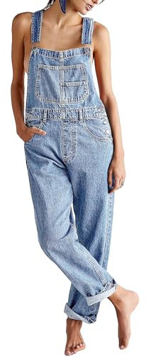 YILEEGOO Denim Jumpsuits for Women Straight Leg Stretch Jeans Dungarees Bib Overalls Regular Fit with Adjustable Straps (Light Blue, L)