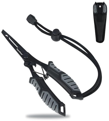 supregear Fishing Pliers, Stainless Steel Multi-tool Fishing Hook Remover, Braided Fishing Line Cutter, Split Ring Pliers, with Lanyard and Sheath, Grey