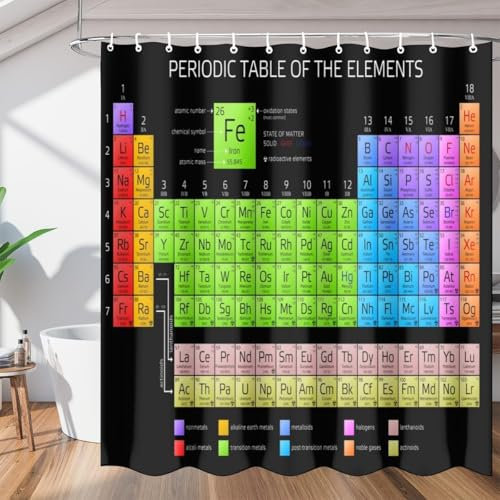 igyhuij 3D Duschvorhang 120x200 Periodensystem Der Elemente - Waschbar Duschvorhänge Periodensystem Der Elemente Badevorhang - Wasserabweisend Anti-Schimmel Shower Curtains mit 8 Haken k3295