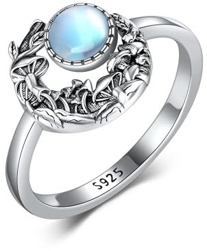 HUKKUN Pilz Ring Silber 925 Pilz Mond Ring Pilz Mondstein Hexen Schmuck Damen