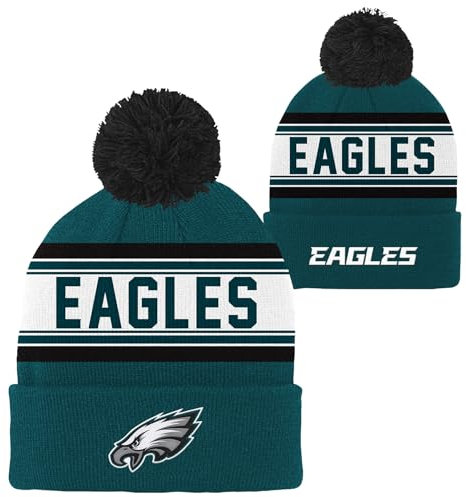 NFL Kids Youth 8-20 Official Primary Logo Sport Knit Cold Weather Cuffed Pom Beanie Hat, Philadelphia Eagles, Einheitsgröße