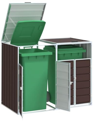 Tidyard Rangement à roulettes pour poubelles pour Deux bacs Acier, Poubelle Cache Conteneur, Abri Range Déchets pour Jardin, Pelouse, Terrasse, Extérieur Style C