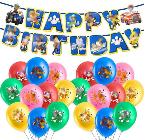 21Pcs Dog Party Decorations Happy Birthday Decorations, Happy Birthday Banner Colourful Latex Balloons, Kids Birthday Party Decorations, Party Decorations Supply For Boys and Girls