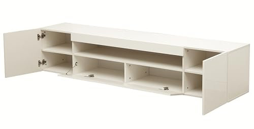 MMT Black TV Stand 78.8 with LED Lights, Soundbar Shelf, TV Cabinet for 90 TV, Mueble para TV, Sleek White and Grey Finish, Modern LED TV Stand for Living Room - DAIQ2.0M (White)