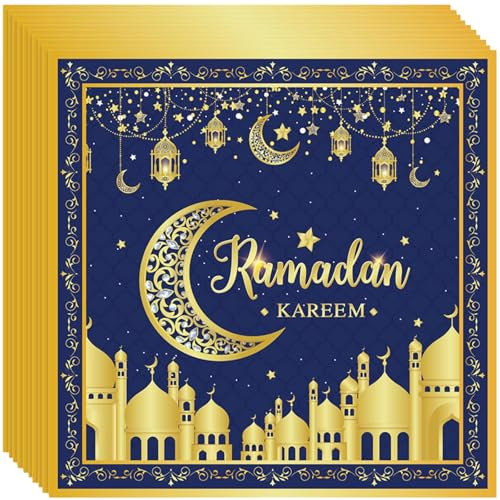 48 Stück Ramadan Servietten, Ramadan Deko 33 x 33 cm Schwarze Gold Ramadan Kareem Servietten für Eid Feier, Ramadan Papierservietten für Party Dekoration, Tischzubehör für Ramadan Dekoration