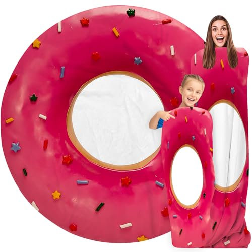 Rosa Donut-Decke für Kinder und Erwachsene, rund, gemütlich, Flanell, lustige Geschenke, realistische Lebensmittel, Überwurfdecken, weich, für Männer und Frauen, für Bett, Couch, 122 cm