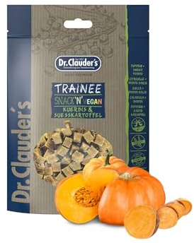 DR.CLAUDER'S - Trainee Snack Vegan Kürbis & Süßkartoffel | Vegane, proteinreiche Snacks mit Kürbis und Erdnussbutter für Hunde und Katzen. Getreidefreie Leckerlis im Frischebeutel | 80g