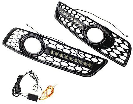 laiyonggr 1 Paar Wabenstoßstange Nebelscheinwerfer Grill mit LED DRL kompatibel for Audi A3 8P 2009–2013 8P0807682D 8P0807681D
