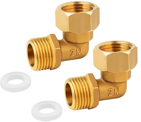 2 Stk 1/2 Zoll Messing-Winkel 90 Grad Außengewinde Verschraubung 1/2 IG/AG Messing Beweglich Schlauchverschraubung Winkel 90° DN15 Verschraubung Trinkwasser Anschluss für für Wasserschlauch Verbinder