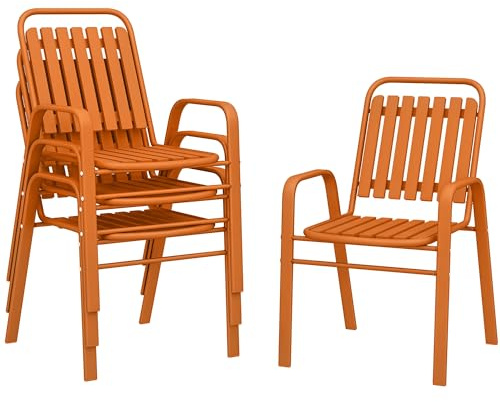 Outsunny Lot de 4 Chaises de Jardin Empilables Haut Dossier Orange