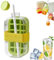 Ice Cube Bottle with Straw, 2 in 1 Water Bottle Ice Cube Tray with Lid and Bin, Press-Type Silicone One-Touch Ice Release & No Touching,Ice Cube Making Bottle for Coffee, Juice and Beverages 800ml