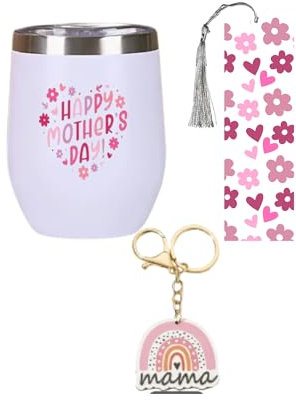 Genérico Regalo madre Taza térmica café regalo madre Set taza térmica, llavero y marcapáginas Regalo mamá. Taza térmica. Llavero mamá. Marcapáginas a juego. Modelo corazón de flores