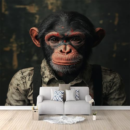 Papier Peint Singe Graffiti De Dessin Animé Intissé, Noir Panoramique 3D Papier Mural 250 x 175 cm Luxueux poster geant Décoration murale fond, Papier peint pour différentes pièces