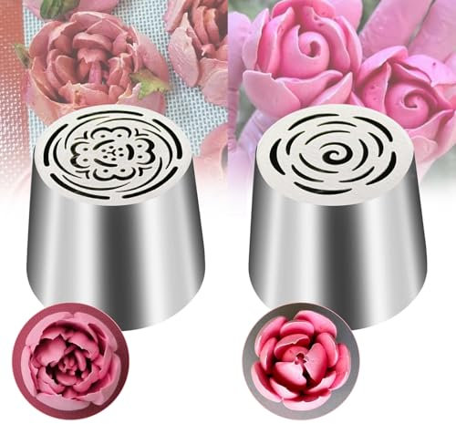 2Pcs Extra Large Russian Piping Tips for Cake Decorating, Stainless Steel Flower Piping Nozzles, Flower Frosting Nozzles Icing Tips for Frosting, Cookies, Desserts Baking