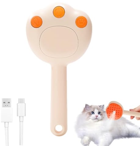 Katzenbürste mit Dampf, Dampfbürste Katze mit Auslöseknopf USB Wiederaufladbar Dampfbürste Katzenhaarbürste Steamy Massage Katze Bürste Haarbürsten für Katzen Hunde Kaninchen (Gelb)