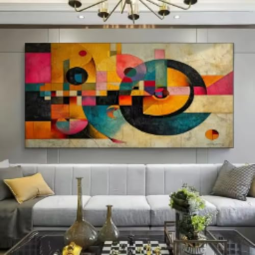 LMAIWANG Lienzo de arte abstracto moderno con diseño geométrico vibrante y tema de pensamiento giratorio, decoración de pared, lienzo de arte de pared, marco de 90 x 180 cm