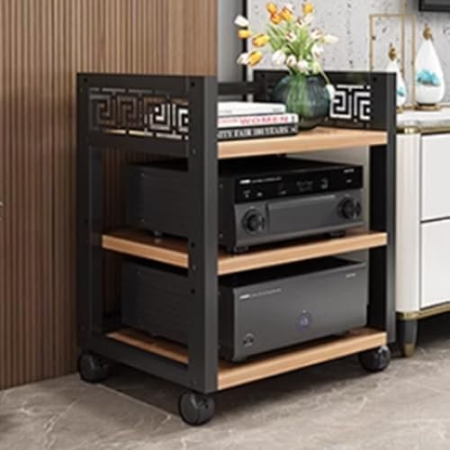 Mobiletto stereo, supporto per componenti AV, supporto audio multilivello, torre audio mobile, mobiletto audio da pavimento, supporto per lettore CD, ripiano angolare regolabile, rack Hi-Fi (noce, 3