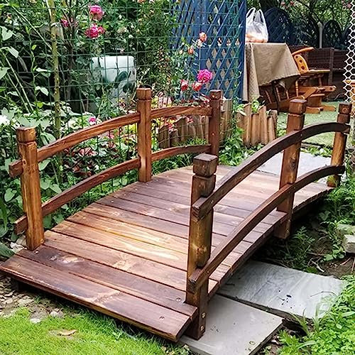 UZAMIRLEX Gartenbrücke aus Holz, Tannenholz-Gartenbogenbrücke mit Geländer karbonisiert 150x67x56cm Hinterhof-Teich im Freien