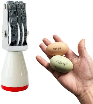 Homvik Eierstempel-Set mit Datumsstempel für Hühnereier, Stempelkissen, Deutsch, Monat-Tag-Format (1 Stempel)